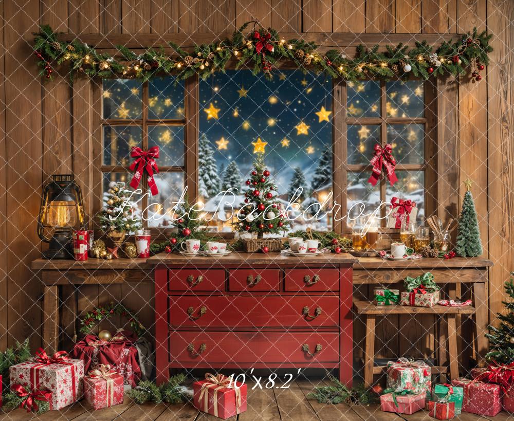 Kate Weihnachten Holz Fenster Geschenke Hintergrund Entworfen von Chain - Kate Backdrop.de