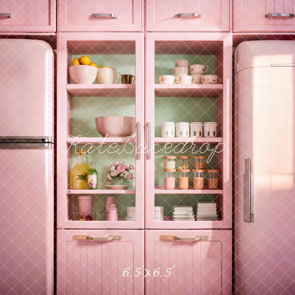 Kate Küche Rosa Kühlschrank Geschirr Hintergrund Entworfen von Emetselch - Kate Backdrop.de