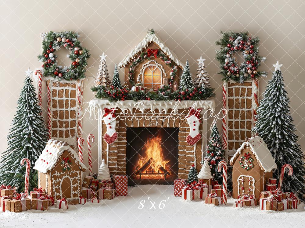 Kate Weihnachten Lebkuchen Kamin Geschenke Fleece Hintergrund Entworfen von Emetselch - Kate Backdrop.de