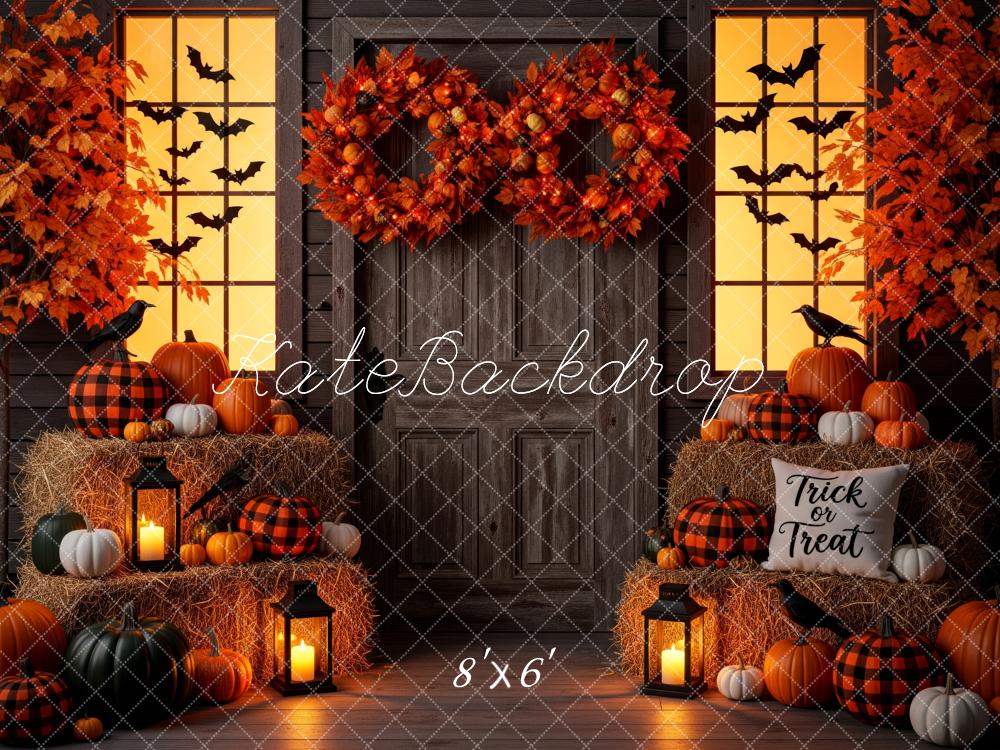 Kate Halloween Kürbisse Stroh Kranz Orange Hintergrund Entworfen von Patty Roberts