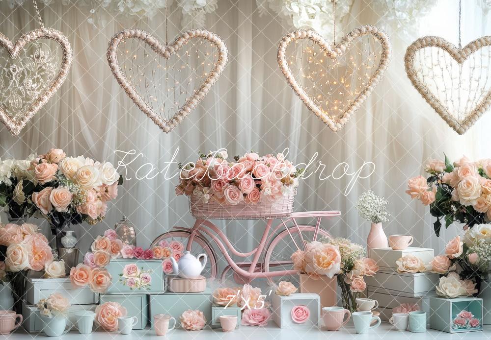 Kate Valentinstag Herzen Blumen Pastell Hintergrund Entworfen von Mini MakeBelieve - Kate Backdrop.de