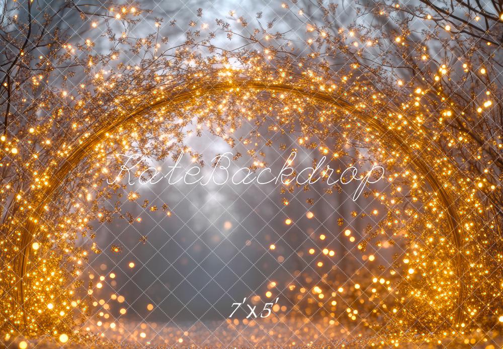 Kate Winter Lichterzweige Bokeh Gold Hintergrund Entworfen von Mini MakeBelieve - Kate Backdrop.de