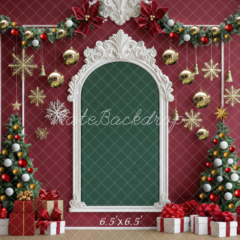 Kate Weihnachten Geschenke Tannenbaum Rot Hintergrund Entworfen von Mini MakeBelieve - Kate Backdrop.de