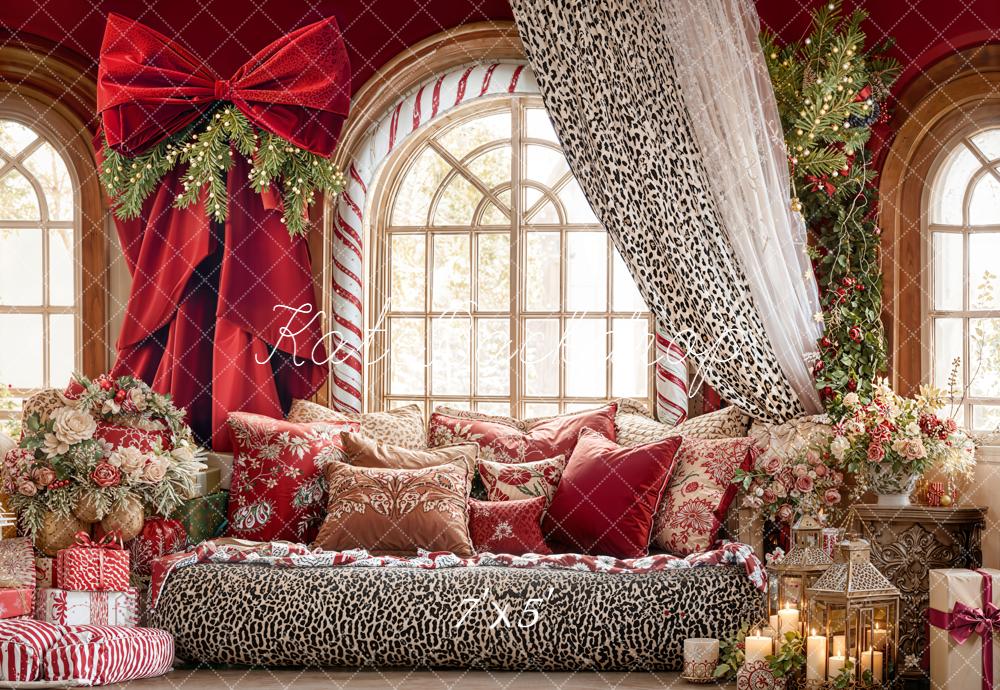 Kate Weihnachten Fenster Geschenke Leopardmuster Rot Hintergrund Entworfen von Emetselch