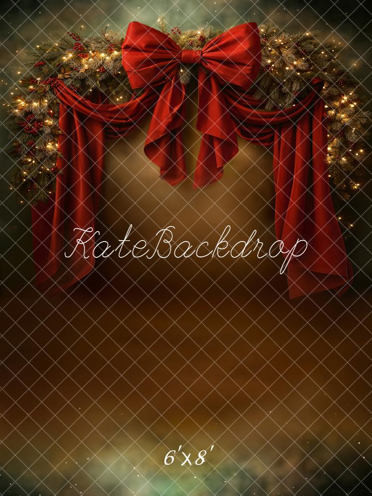 Kate Weihnachten Rote Schleife Girlande Fleece Hintergrund Entworfen von Chain - Kate Backdrop.de