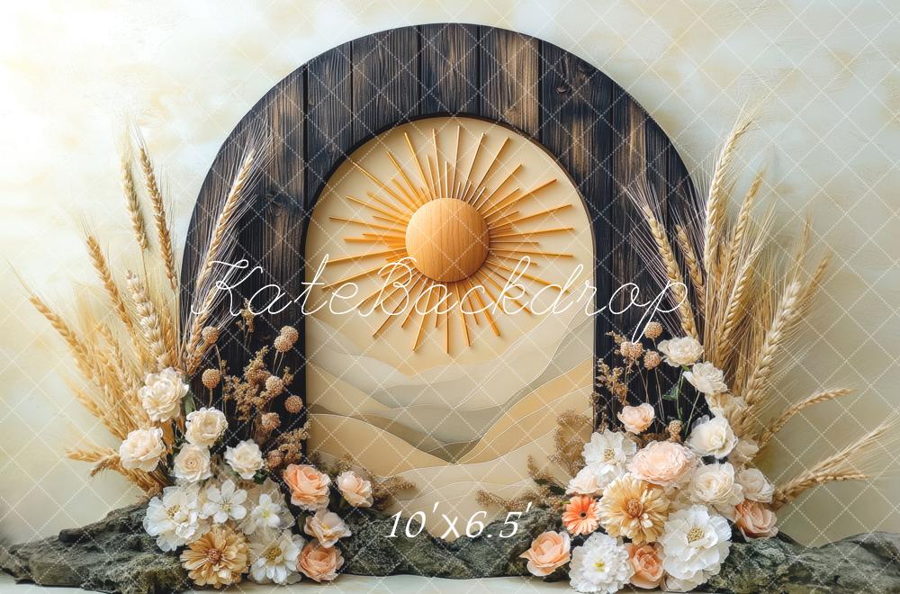 Kate Boho Bogen Sonne Trockenblumen Hintergrund Entworfen von Mini MakeBelieve - Kate Backdrop.de