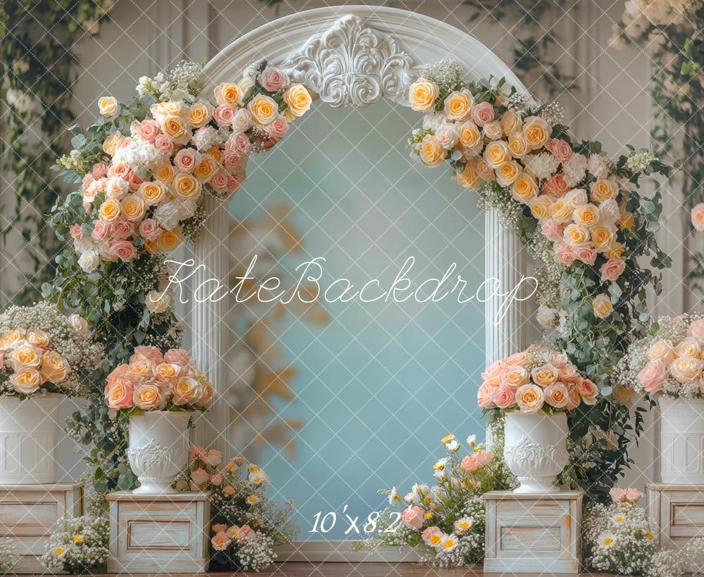 Kate Hochzeit Blumendekor Bogen Pastell Hintergrund Entworfen von Mini MakeBelieve - Kate Backdrop.de