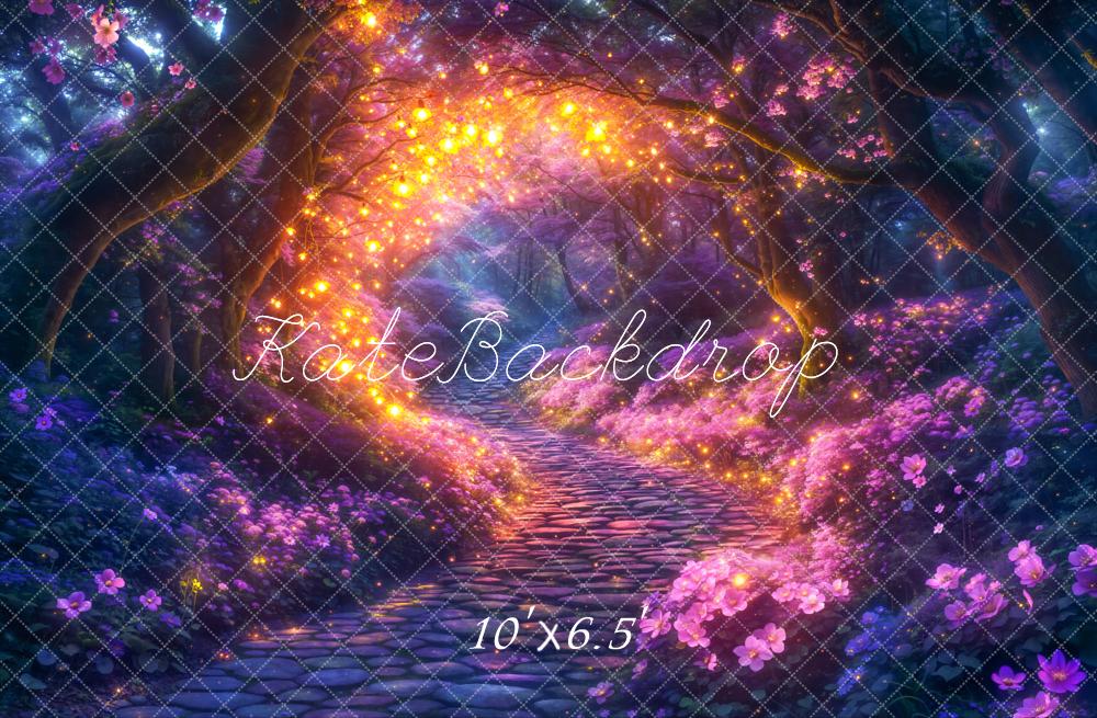 Kate Fairy Fantasy Wald Blumen Lichter Hintergrund Entworfen von Chain - Kate Backdrop.de