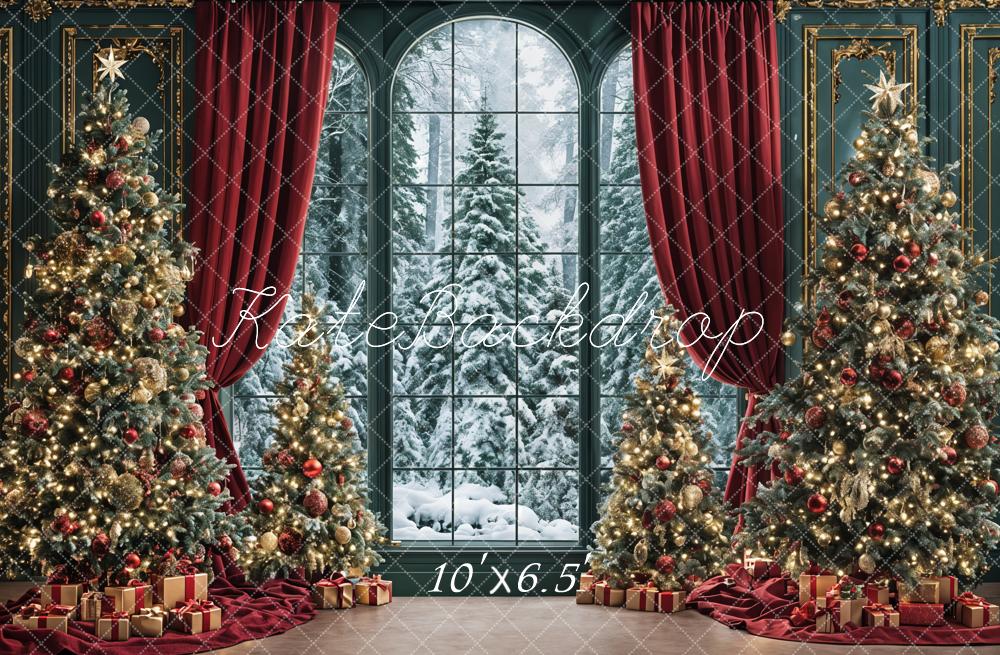 Kate Weihnachten Weihnachtsbaum Fenster Rot Hintergrund Entworfen von Ashley Paul