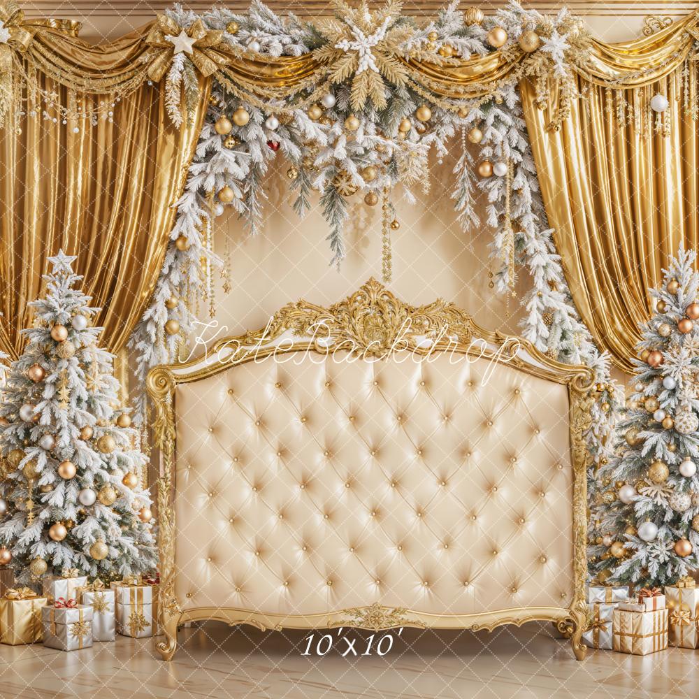 Kate Weihnachten Gold Vorhang Tannenbaum Hintergrund Entworfen von Emetselch - Kate Backdrop.de