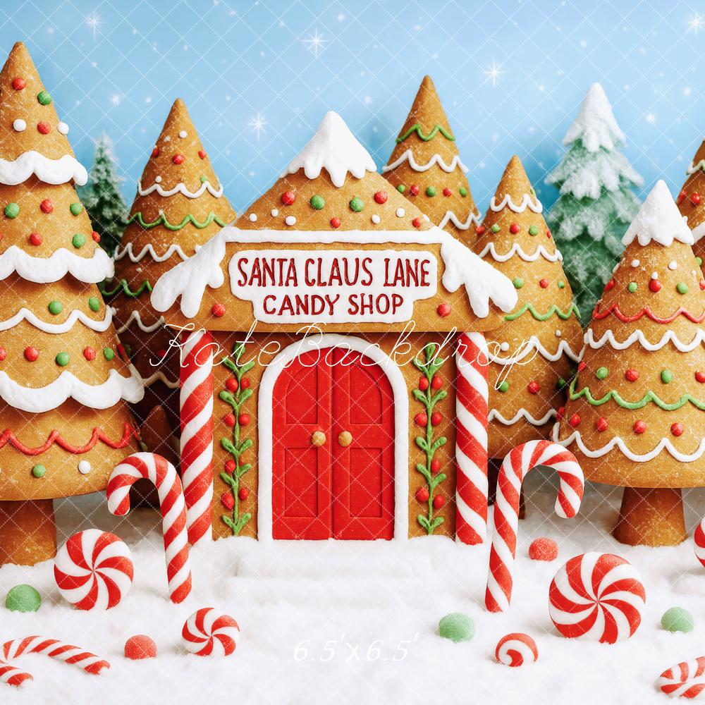 Kate Weihnachten Lebkuchenhaus Zuckerstangen Süßigkeiten Hintergrund Entworfen von Patty Roberts - Kate Backdrop.de