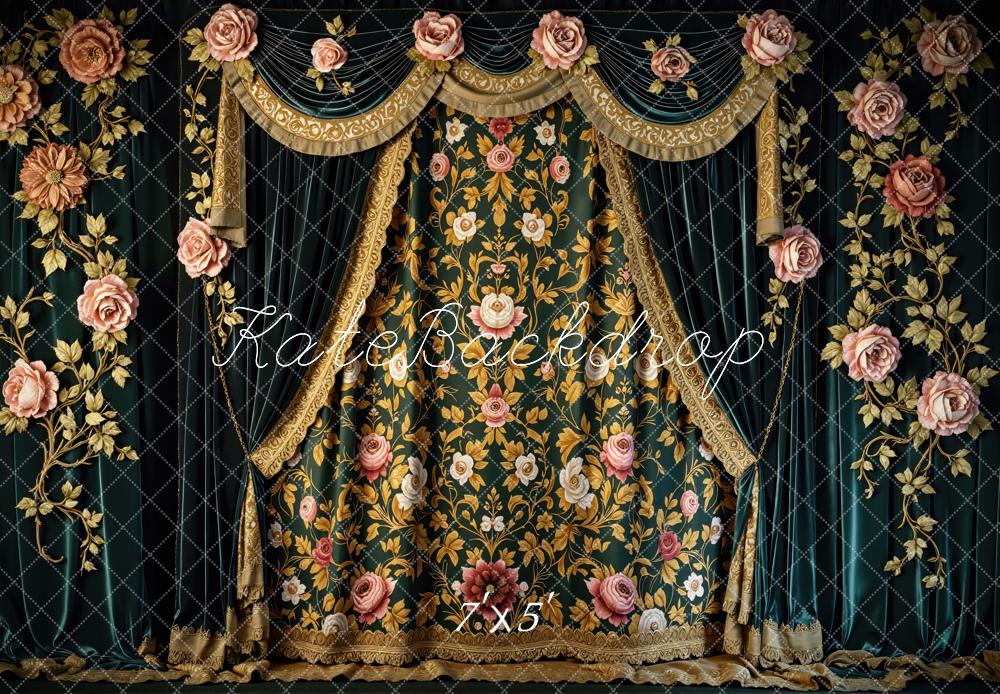 Kate Vintage Vorhang Blumen Gold Hintergrund Entworfen von Mini MakeBelieve - Kate Backdrop.de
