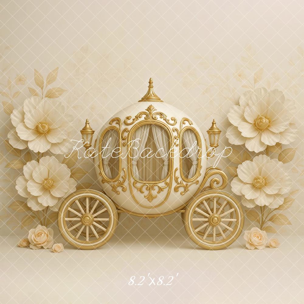 Kate Märchen Kutsche Blumen Gold Hintergrund Entworfen von Ashley Paul - Kate Backdrop.de