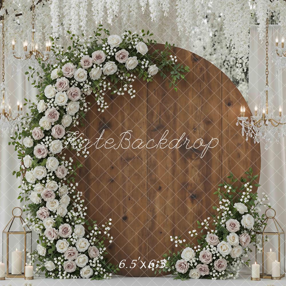 Kate Hochzeit Runde Holzscheibe Blumen Elegant Hintergrund Entworfen von Mini MakeBelieve