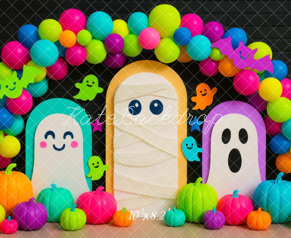 Kate Halloween Geister Kürbisse Bunte Luftballons Hintergrund Entworfen von Mini MakeBelieve - Kate Backdrop.de