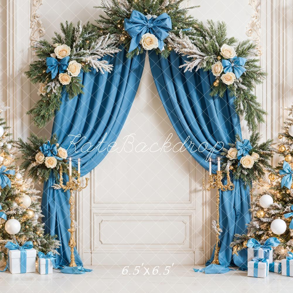 Kate Weihnachten Christbäume Blaue Schleifen Elegant Hintergrund Entworfen von Emetselch - Kate Backdrop.de