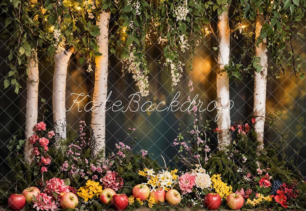 Kate Wald Birken Blumen Äpfel Hintergrund Entworfen von Emetselch
