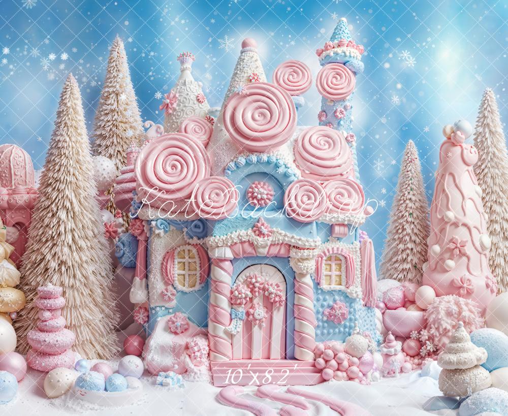 Kate Weihnachten Süßigkeitenhaus Winter Pastell Fleece Hintergrund Entworfen von Emetselch