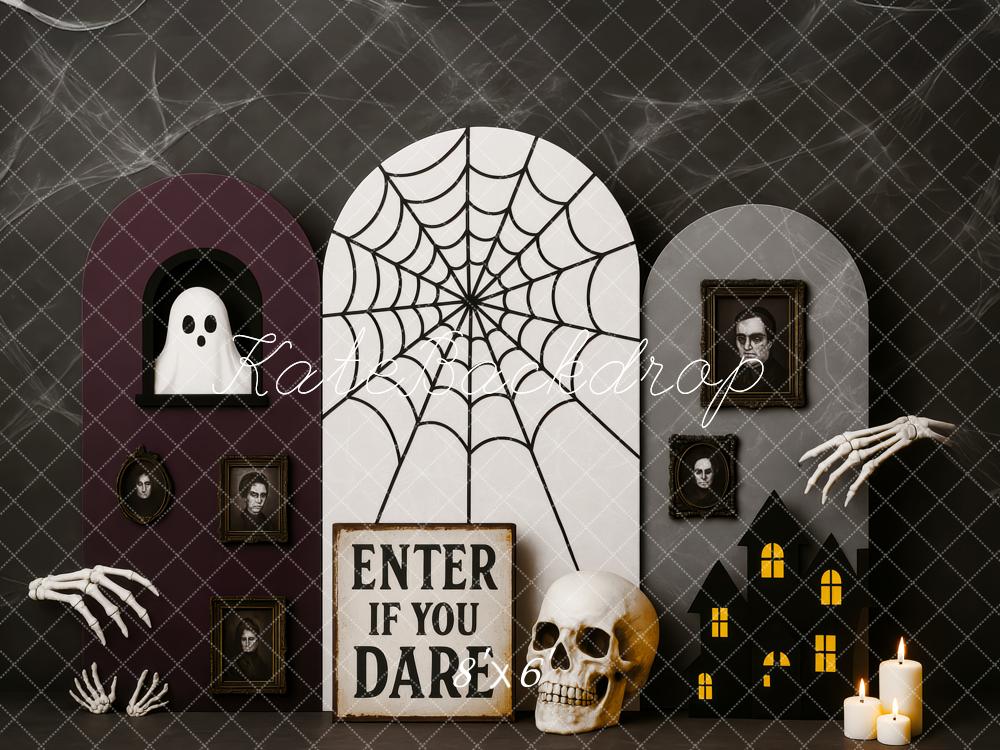 Kate Halloween Spinnennetz Schädel Kerzen Hintergrund Entworfen von Patty Roberts - Kate Backdrop.de