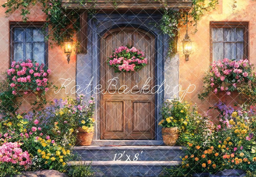 Kate Garten Hausfassade Blumentreppe Romantisch Fleece Hintergrund Entworfen von Emetselch