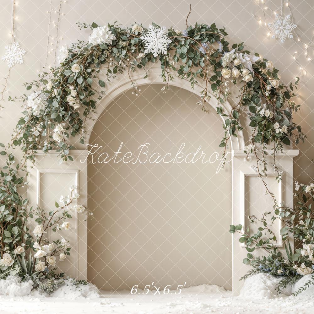 Kate Weihnachten Floraler Bogen Weiß Hintergrund Entworfen von Emetselch - Kate Backdrop.de
