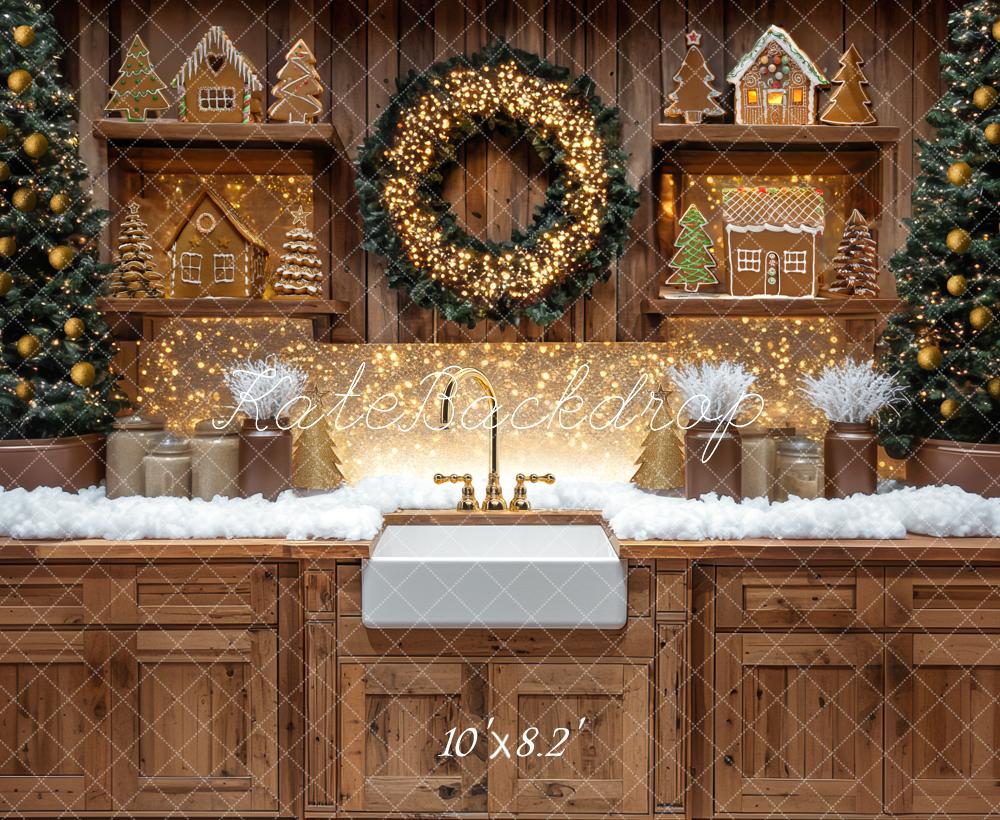 Kate Weihnachten Küche Lebkuchenhaus Braun Hintergrund Entworfen von Mini MakeBelieve - Kate Backdrop.de