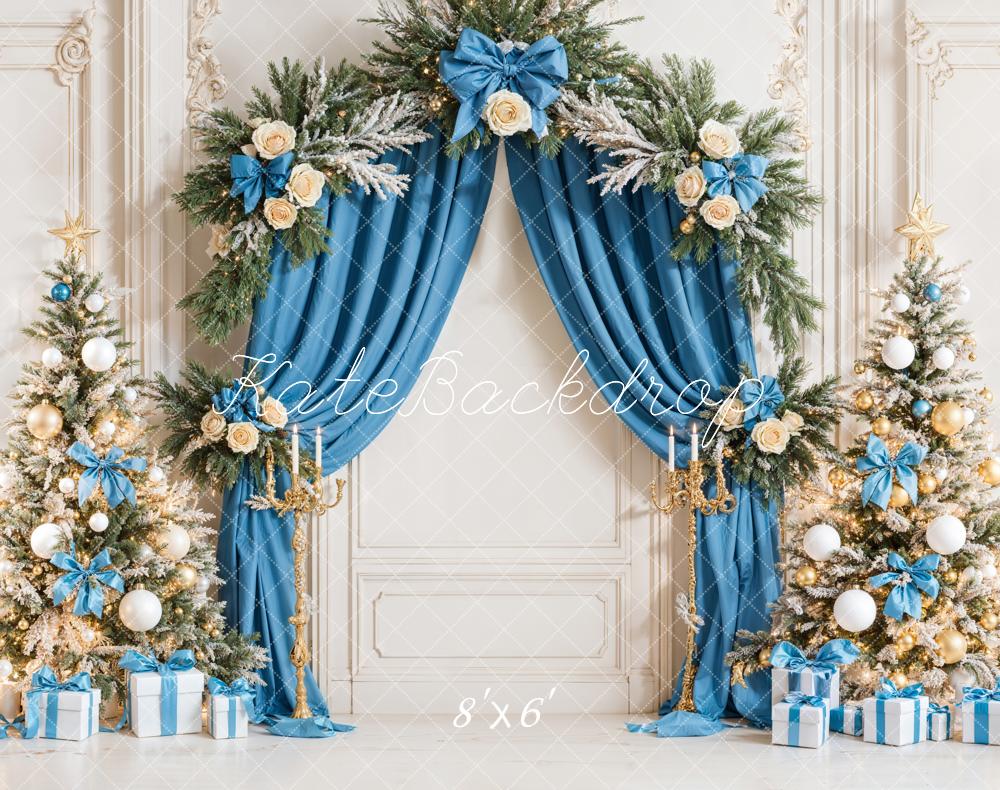 Kate Weihnachten Blaue Geschenke Weihnachtsbaum Elegant Fleece Hintergrund Entworfen von Emetselch - Kate Backdrop.de
