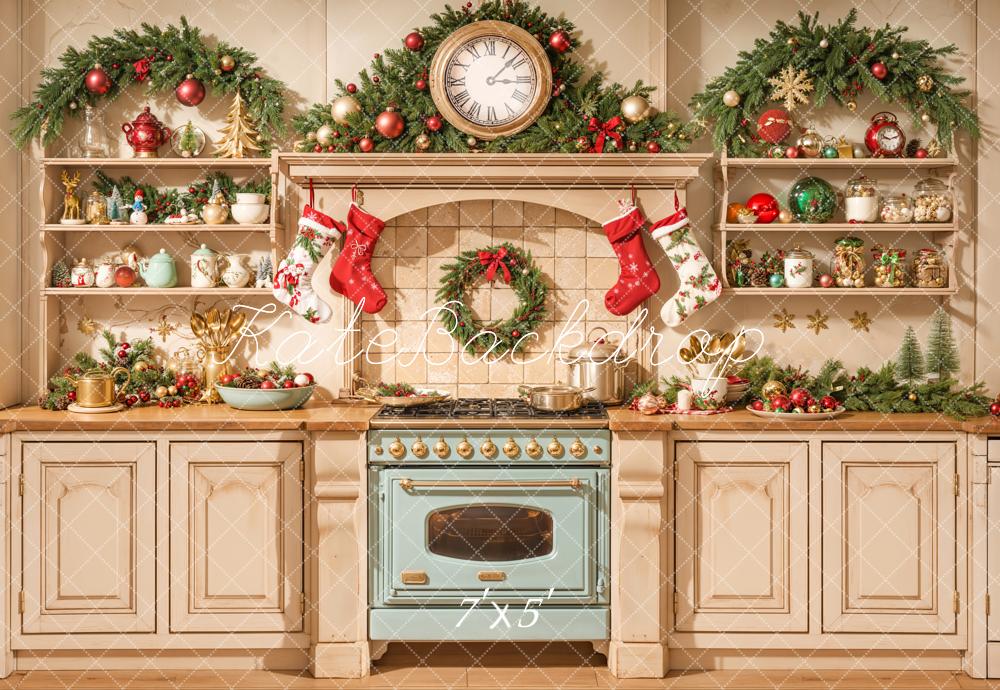 Kate Weihnachten Küche Kranz Girlande Hintergrund Entworfen von Emetselch - Kate Backdrop.de