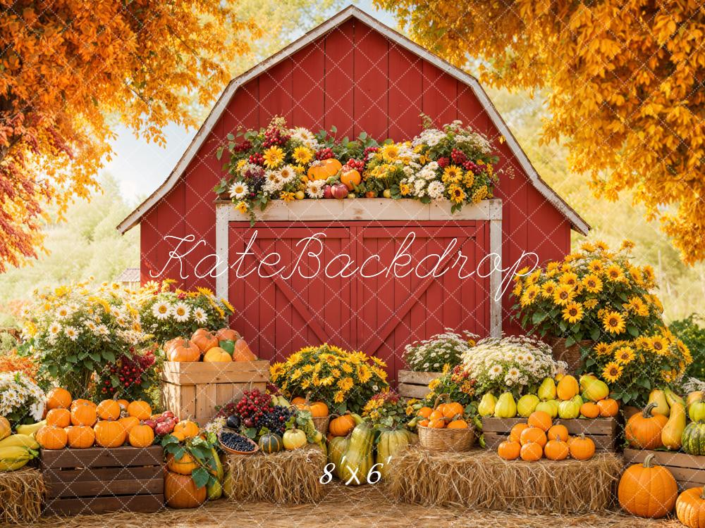Kate Herbst Scheune Kürbisse Blumen Hintergrund Entworfen von Emetselch - Kate Backdrop.de