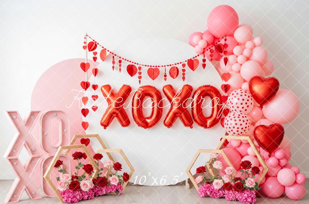 Kate Valentinstag XOXO Ballons Blumen Rosa Hintergrund Entworfen von Patty Roberts