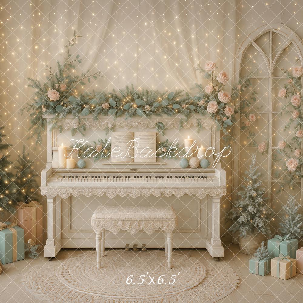 Kate Weihnachten Klavier Geschenke Pastell Hintergrund Entworfen von Ashley Paul - Kate Backdrop.de