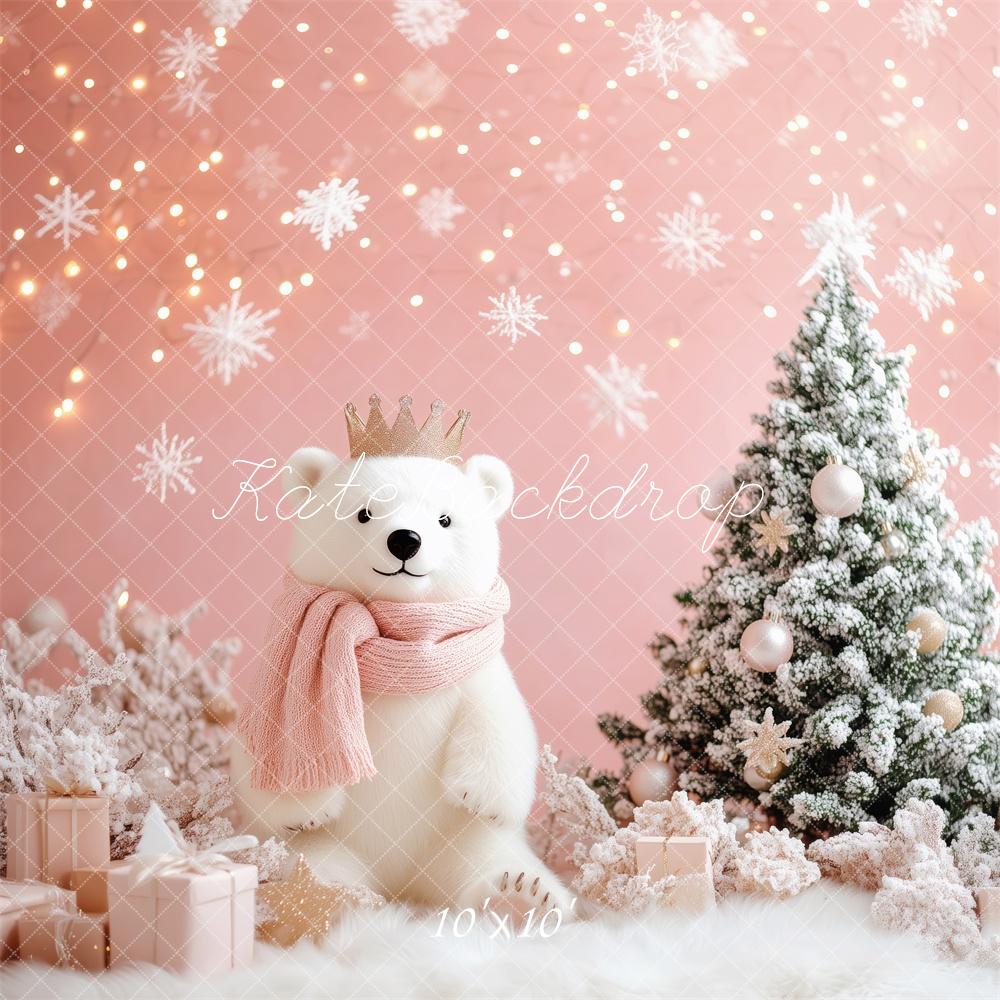 Kate Weihnachten Eisbär Schneebaum Rosa Hintergrund Entworfen von Patty Roberts - Kate Backdrop.de