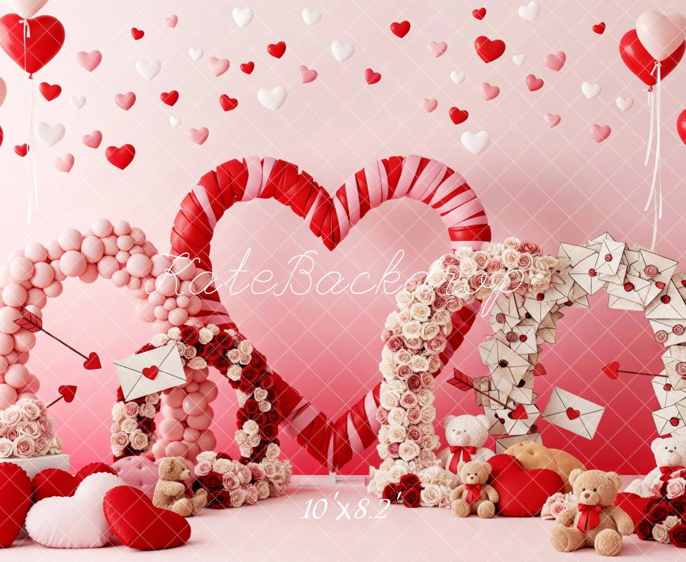 Kate Valentinstag Herzen Ballons Briefe Rosa Hintergrund Entworfen von Patty Roberts