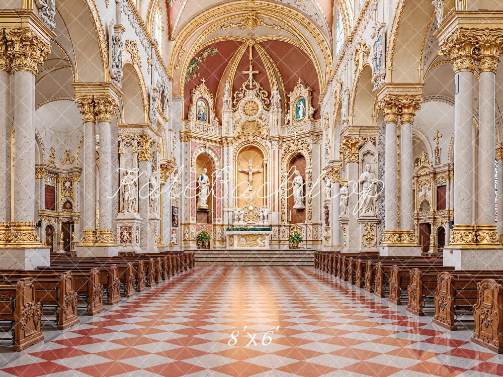 Kate Kirche Altar Säulen Barock Fleece Hintergrund Entworfen von Emetselch - Kate Backdrop.de