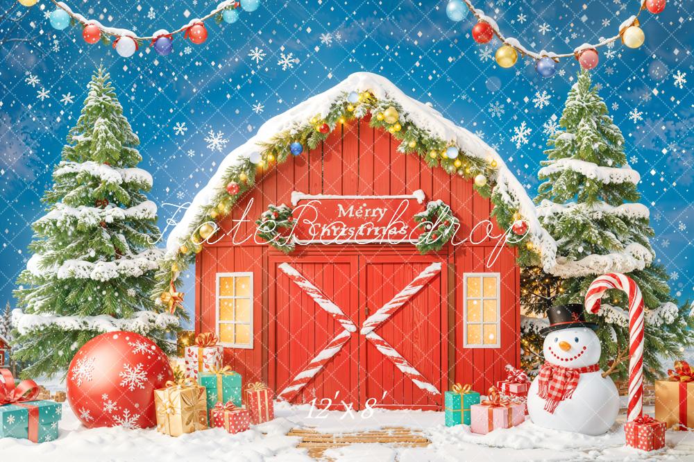 Kate Weihnachten Scheune Geschenke Schnee Fleece Hintergrund Entworfen von Chain - Kate Backdrop.de