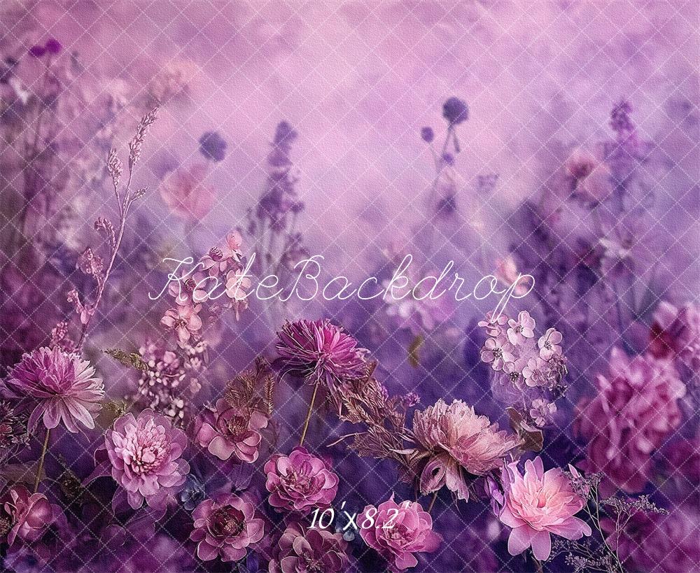 Kate Blumen Feld Lila Romantisch Hintergrund Entworfen von Kerry Anderson - Kate Backdrop.de