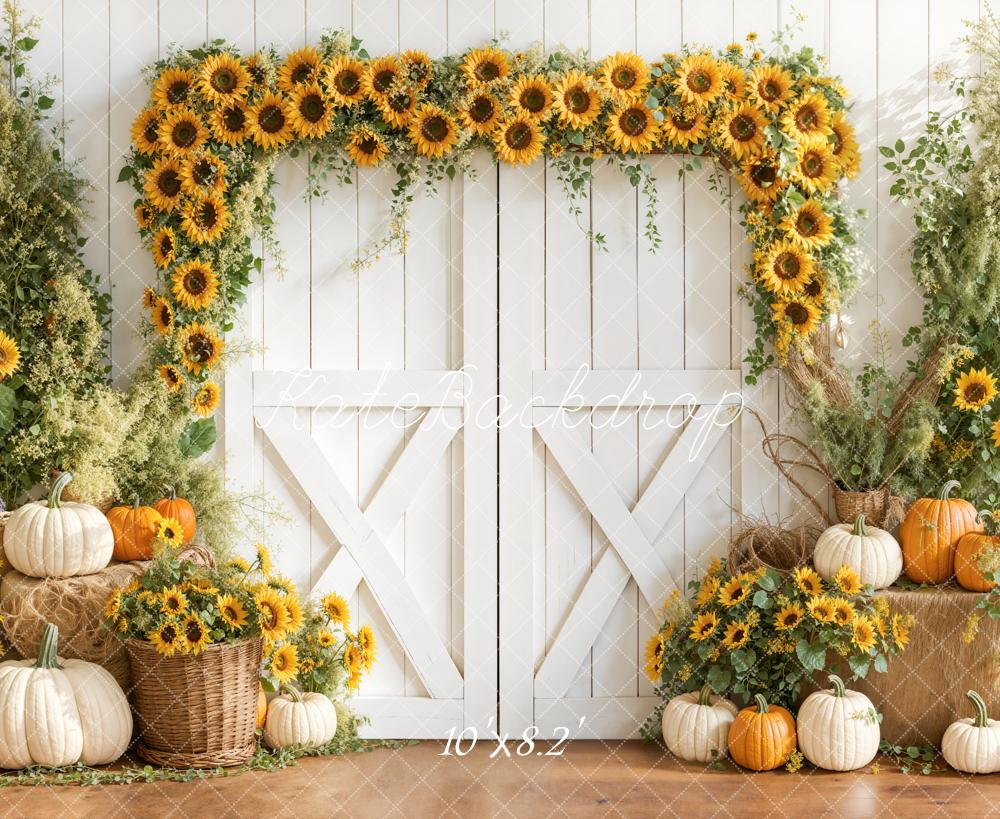 Kate Herbst Sonnenblumen Kürbis Rustic Hintergrund Entworfen von Emetselch - Kate Backdrop.de