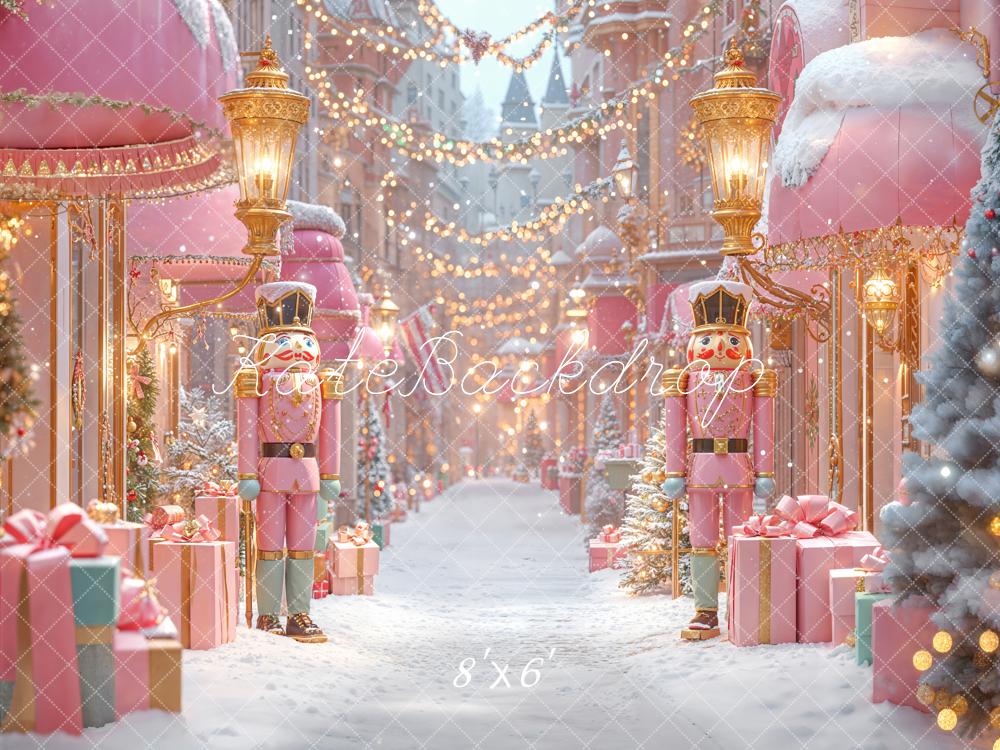 Kate Weihnachten Nussknacker Rosa Märchenhaft Fleece Hintergrund Entworfen von Emetselch - Kate Backdrop.de