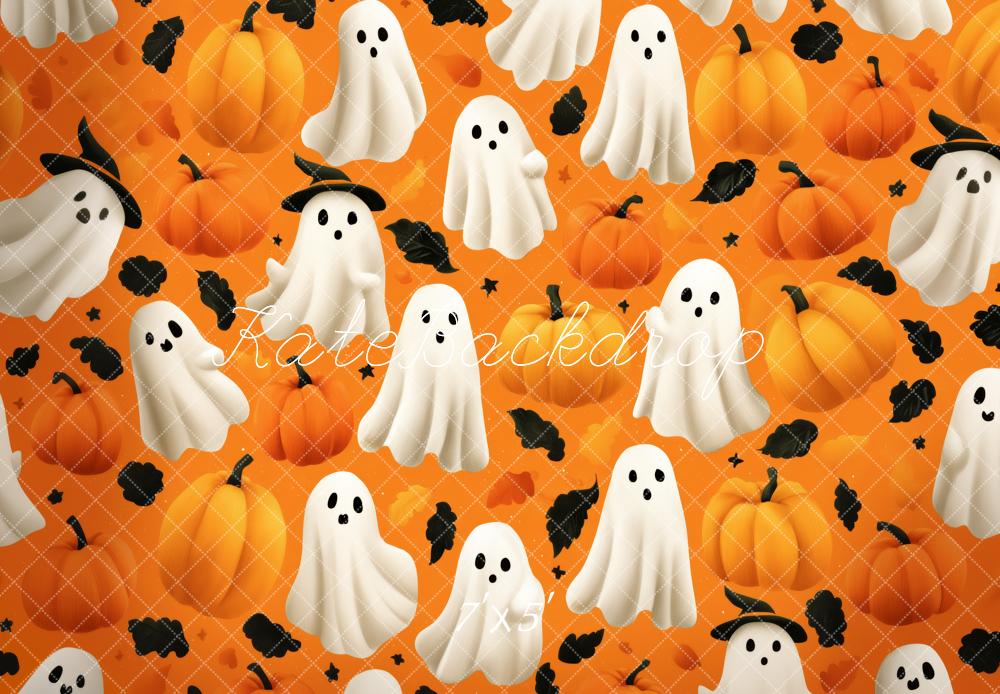 Kate Halloween Geister Kürbisse Orange Hintergrund Entworfen von Patty Roberts - Kate Backdrop.de