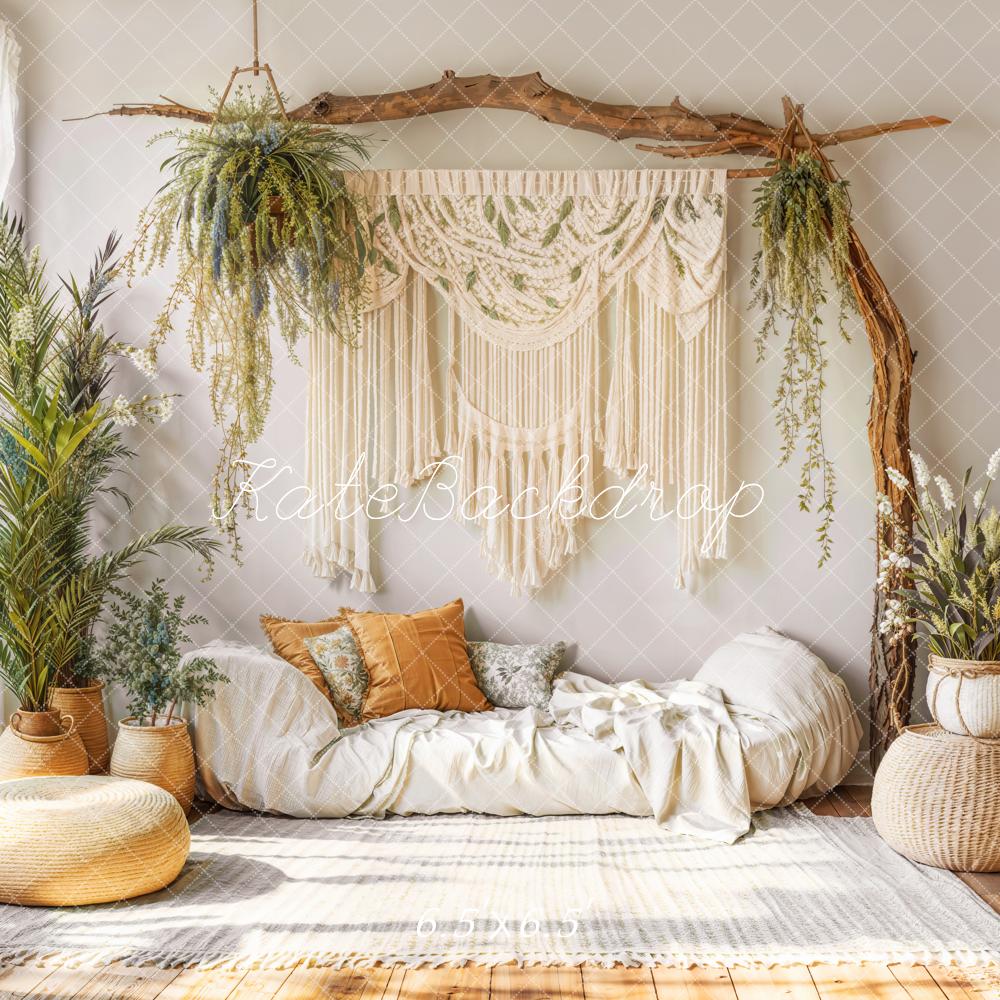 Kate Boho Makramee Pflanzen Beige Hintergrund Entworfen von Emetselch