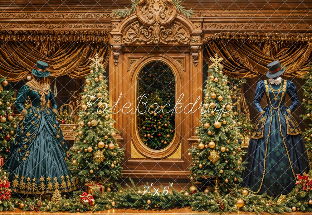 Kate Weihnachten Viktorianisch Tannenbaum Gold Braun Hintergrund Entworfen von Emetselch - Kate Backdrop.de