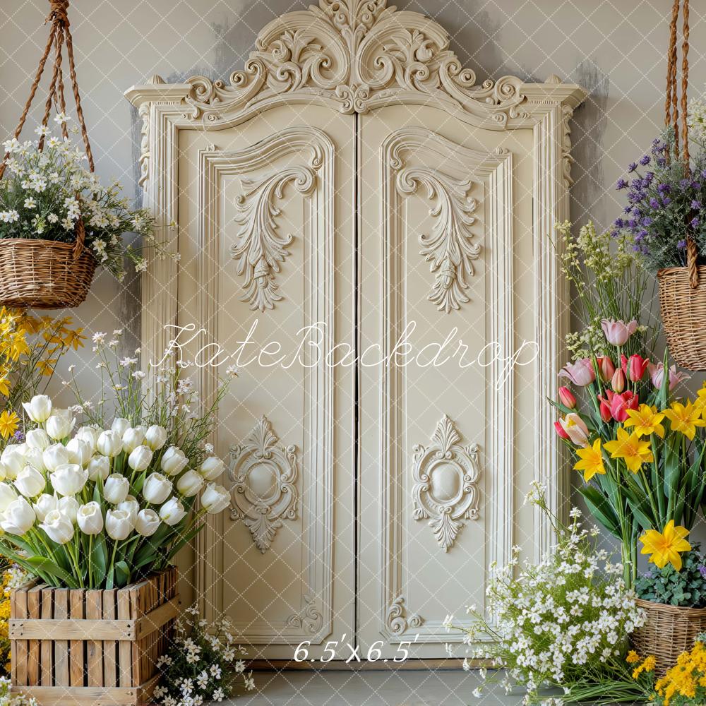 Kate Frühling Blumen Tür Creme Hintergrund Entworfen von Mini MakeBelieve - Kate Backdrop.de