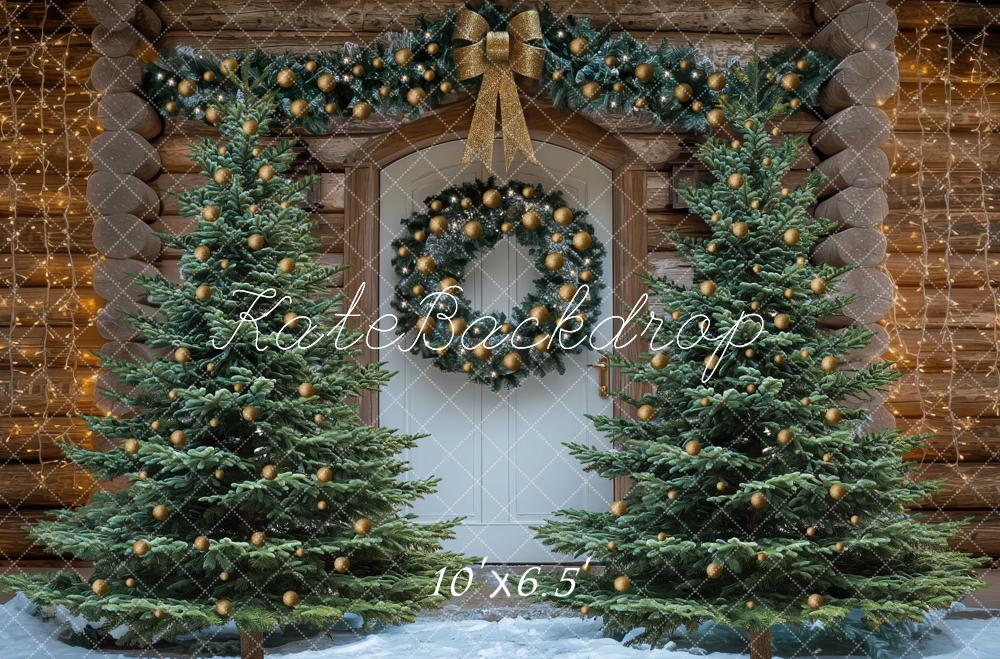 Kate Weihnachten Tannen Kranz Holzoptik Hintergrund Entworfen von Mini MakeBelieve - Kate Backdrop.de