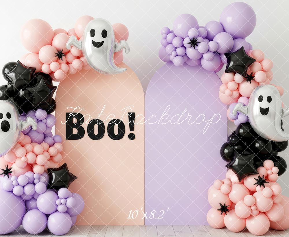 Kate Halloween Geister Ballonbogen Pastell Hintergrund Entworfen von Patty Roberts - Kate Backdrop.de