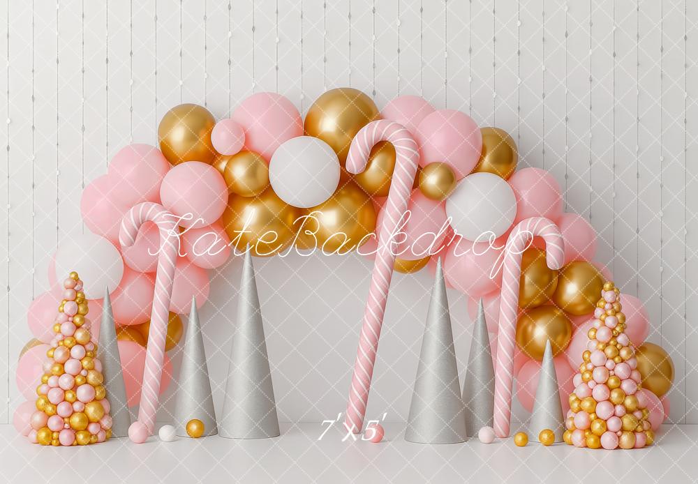 Kate Weihnachten Ballonbogen Zuckerstangen Pastell Hintergrund Entworfen von Patty Roberts - Kate Backdrop.de