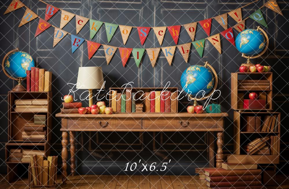 50%OFF-Kate Zurück zur Schule Globus Bücher Schwarze Retro Wand Hintergrund - Kate Backdrop.de