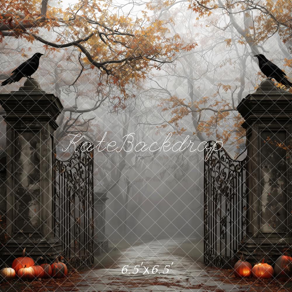 Kate Halloween Tor Rabe Kürbis Nebel Hintergrund Entworfen von Patty Roberts - Kate Backdrop.de