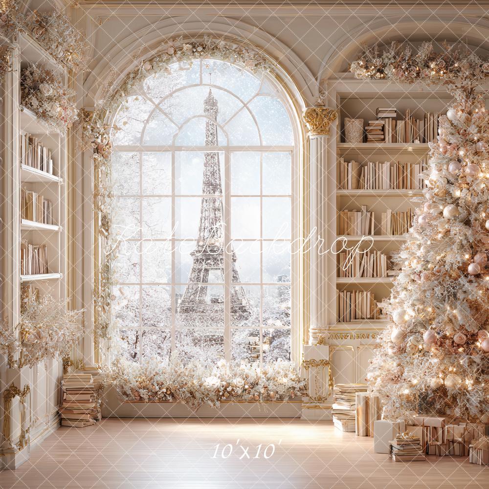 Kate Weihnachten Bibliothek Weihnachtsbaum Creme Hintergrund Entworfen von Ashley Paul
