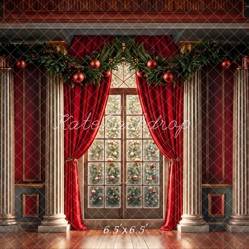 Kate Weihnachten Fenster Vorhang Rot Hintergrund Entworfen von Chain