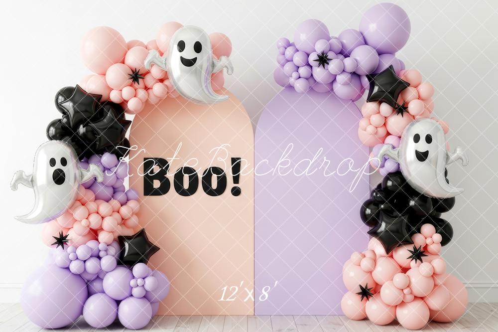 Kate Halloween Geister Ballonbogen Pastell Hintergrund Entworfen von Patty Roberts - Kate Backdrop.de